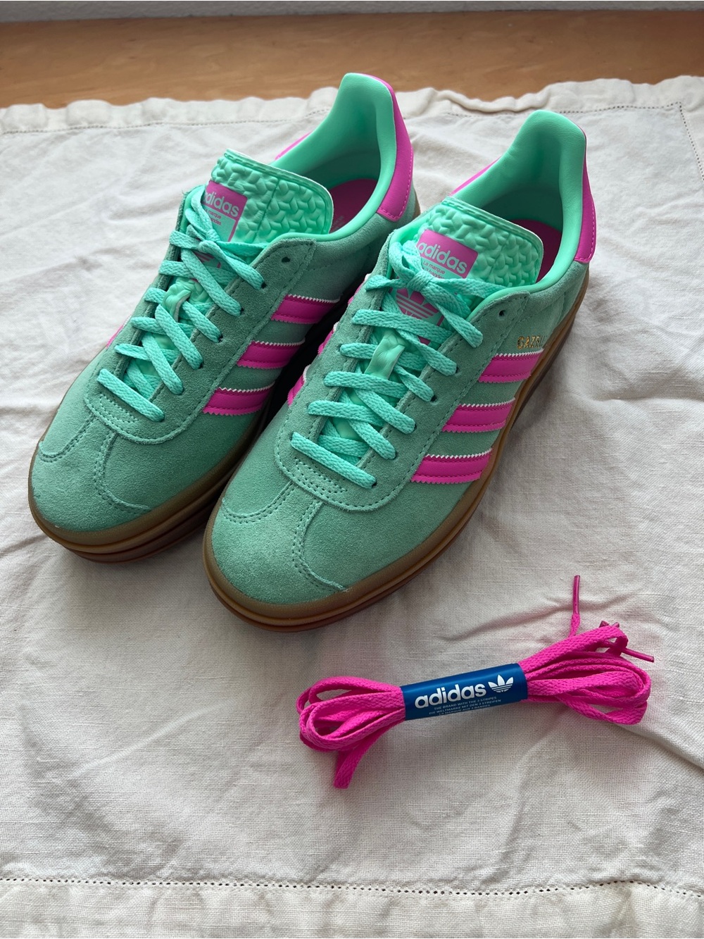 adidas Gazelle Bold in mint green & pink